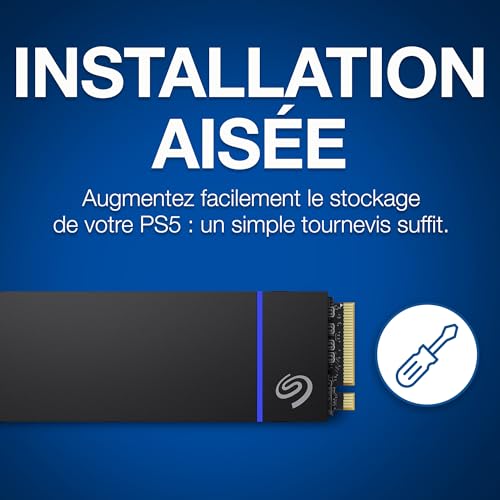 Seagate Game Drive pour PS5, 1 To, SSD interne NVMe – NVMe 1.4 PCIe 4e génération sous licence officielle, jusqu'à 7 300 Mo/s avec dissipateur de chaleur (ZP1000GP3A2001)