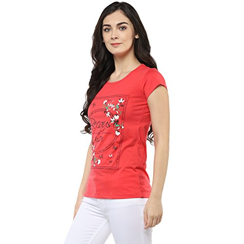 Image of Modeve Women Printed Cotton Blend Half Sleeve Round Neck T-Shirt for Summer