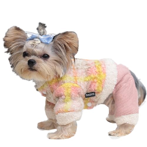 AttRex かわいい ペットロンパース つなぎ 冬 犬服 ジャケット ダウン 裏起毛 ドッグウエア パーカー 小中型犬 洋服 あたたかい 防寒 ふわふわ 冬服 抜け毛防止 お散歩お出かけ (L,ピンク)