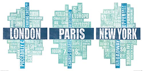 The Art Group "Barry Goodman London Paris New York Type Paper Art Print, Multi-Colour, 50 x 100 x 1.3 cm