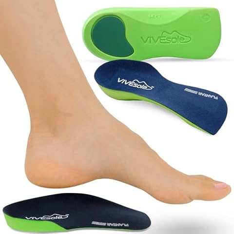 ViveSole 3/4 Plantar Fasciitis Insoles for Women and Men - Orthopedic Inserts for Flat Feet, Arch Support, Fatigue, and Lower Back Pain Relief - Non Odor Foam Cup Support Cover