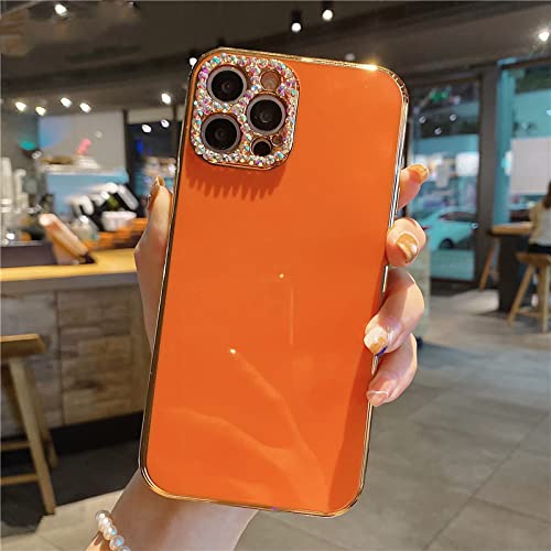 Coque iPhone 13 Pro orange carrée et pailletée avec protection pour objectif photo arrière
