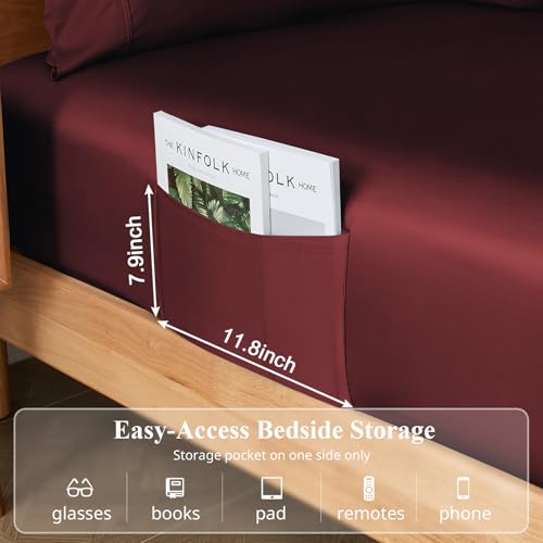 Image of King Size Sheet Set, Viscose Bamboo Sheets for Bed Set 4pcs, 100% Viscose Derived from Bamboo, Hotel Luxury Silky & Cooling for Hot Sleepers, Deep Pocket Up to 17 inch, Burgundy