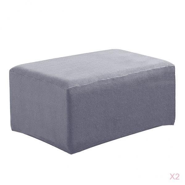 2xStretch Ottoman Pouf Cover Footrest Stool Slipcover Protector a Gray-image-9