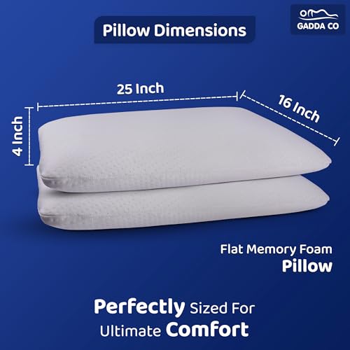 Image of GADDA CO Orthopedic Memory Foam Pillow for Neck, Shoulder & Back Pain Relief - Slim Cervical Pillow for Comfortable Sleep, Removable Jacquard Cover, Size -25x16x4 in, White, 2-Year Warranty, Pack of 2