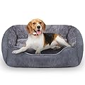 Oveppy Dog Bed Medium, Super Soft Rectangle Dog Beds, Washable Warming Pet Bed with Anti-Slip Bottom, Anti-Anxiety, Machine Washable, Grey, 25 x 21 x 8inch