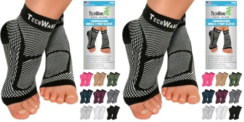 Image of TechWare Pro Ankle Brace Compression Sleeve - Plantar Fasciitis Sock. Relieves Achilles Tendonitis. Foot Arch Support Reduces Joint Pain, Swelling & Heel Spur Pain. Injury Recovery Braces for Sports