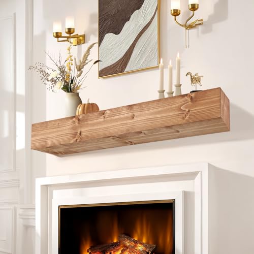 LXWZHK Fireplace Mantel Shelf, 48" Wooden Floating Shelf for Over