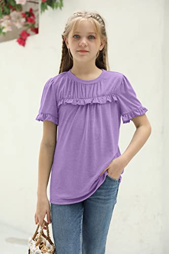 Image of Haloumoning Girls Crew Neck T Shirts Peplum Babydoll Tops Tees 4-15 Years | Girls T-Shirts, Casual Loose Tunic Tops, Cute Ruffle T Shirts, Short Sleeve Shirts, Long Sleeve Blouse