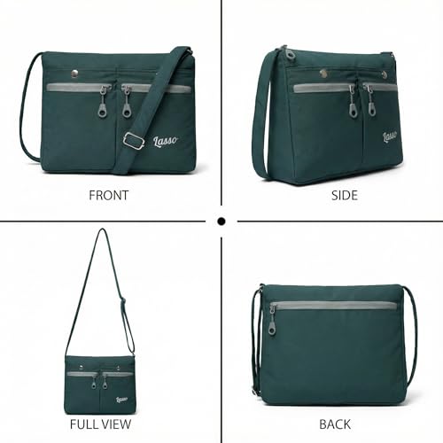 Image of Lasso Sling Bag For Women with Adjustable Strap Stylish Ladies Crossbody Polyester Sling Bag for Office, Causal, Travel & College | 7L Capacity & front double Pockets -Green Grey