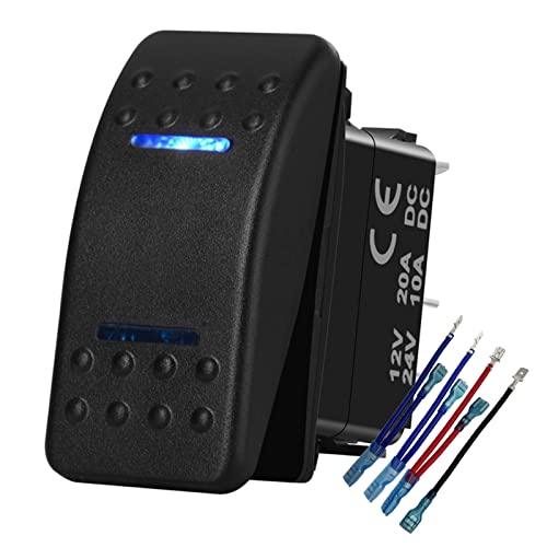 Image of Blue 7Pin ON-Off-ON Rocker Switch with Wires 3 Position DPDT Toggle Switch for Ship Marine Vehicle Yacht Tugboat Vessel 12V 24V Waterproof