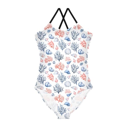 senya Girls Swimsuits One-Piece Swimwear Tie Bathing Suit Beach Summer Round Neck 3T Coral Shell
