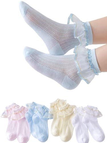 Girls Ruffle Socks Toddler Cute Double Lace Turn Cuff Frilly Dress Socks White Ruffles Little Baby Girl Kids