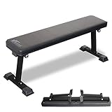 FIELDOOR 折りたたみフラットベンチ【ブラック】 ダンベルトレーニング 耐荷重260kg（※試験済み、安全率考慮） コンパクト収納 組み立て工具付