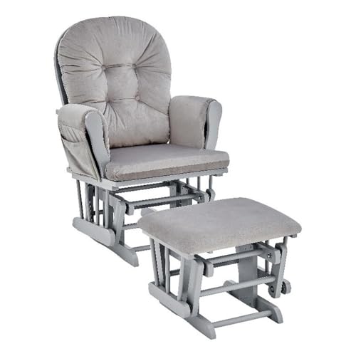 Image of Suite Bebe Mason Nursery Rocking Chair with Ottoman, Wooden Glider for Baby Nursing, Smooth Gliding Rocker, Grey and Light Grey