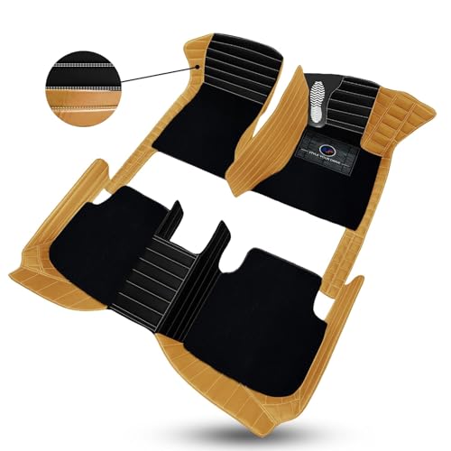 Image of Autofurnish Exclusive 9D Car Mat Full Set for KIA Seltos (Automatic) 2026 || Luxury Leather Dual-Stitch Full Set 9D Car Floor Mat || 100% Waterproof || Color : Black Mango Yellow
