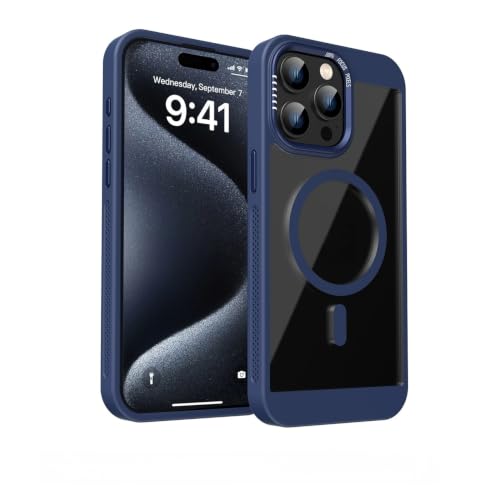 Étui de protection de luxe magnétique en métal et acrylique épuré pour iPhone 15 Plus bleu
