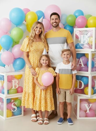 Image of PATPAT Family Matching Outfits Mommy and Me Dresses Floral Dress & T-Shirts | Mommy and Me Easter Dresses, Puff Sleeve Floral Sundress, Cotton Blend T-shirts, Couples Party Wedding Vacation Outfits