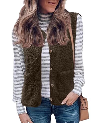 CheChury Chaleco Mujer Lana Polar Termico Chaleco Invierno Casual Chalecos Exteriores Cardigan Otoño Chaqueta sin Mangas con Bolsillos Clásico Chaleco en Suave Forro Polar Chaleco sin Mangas Chaqueta