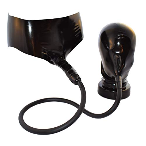Rubberfashion Latex Slip - Kurze Hot Pants mit Penishülle und Latex Maske - Rubber Dessous für den Herren Schwarz 0.4mm L