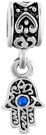 Evil Eye Hamsa Hand Fatima Dangle Charm fits Pandora Charms Bracelets Birthday Jewelry Gift for Women Daughter Sister Granddaughter Friendship Niece