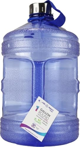 Image of New Wave Enviro Iconic 1 Gallon Round BPA Free Water Bottle with Stainless Steel Cap and Integrated Handle, Ideal for Gym and Outdoor Life, Blue