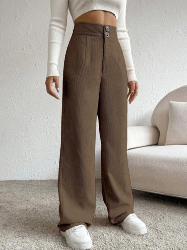 Image of Women's Wide Leg Bottomwear with Pocket || Corduroy Mid Rise Loose & Relaxed Fit Casual Korean Baggy Trousers for Woman Elegant Workwear for Office, College & Events