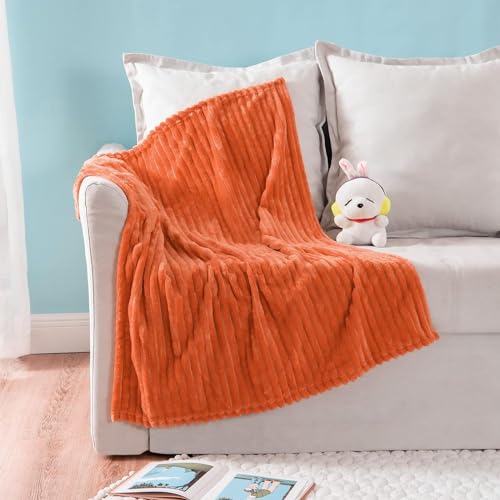 Image of MIULEE Burnt Orange Fleece Blanket, Durable Plush Fuzzy Extra Soft Warm Cozy Striped Flannel Fall Throw Blanket for Couch Sofa Bed 30"x40"