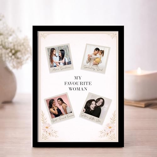 Image of Customized Photo Frame Wall Decor Collage of 4 Images Gift For Mother Sister Wife Girlfriend and Friend, Personalized Women's Day and Mothers Day Photo Frame Gift For Home Living room Bedroom 23x32 cm