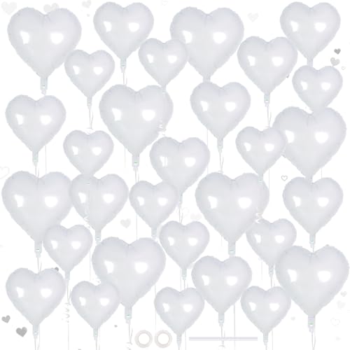 Image of 30 Pcs White Heart Balloons, 3 Sizes Heart Foil Mylar Balloon, Valentine Day Party Decorations, Love Balloon Valentine Balloons for Birthday Party Wedding Baby Shower Valentine Day Decorations