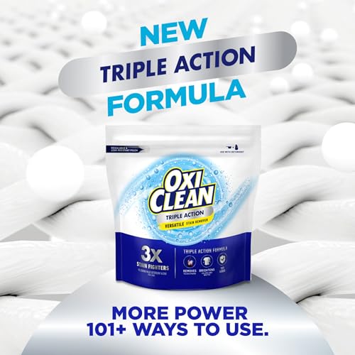 Image of OxiClean Triple Action Versatile Stain Remover Powder, 4 lbs | Use with Detergent, Removes Tough Stains like Grease, Blood and Grass, Brightens Colors and Whites, Chlorine Free