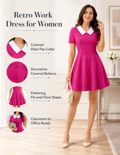 Image of Bbonlinedress 1950s Vintage Dress for Women Retro Rockabilly Peter Pan Collar Short Sleeve Cocktail Party A Line Dresses