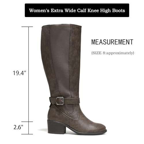Image of Luoika Women's Extra Wide Calf Heeled Knee High Boots. | Wide Width, Winter Boots, Block Heel, Adjustable Buckle, Round toe