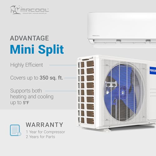 MRCOOL 9000 BTU 115V Ductless Inverter Mini Split Air Conditioner & Heat Pump System, 4th Gen Advantage Series - Wall-Mounted AC Unit w/Heating and Cooling for Home, Office & Commercial Space