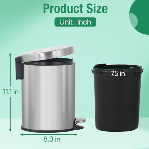 Caneca de basura metálica redonda acero inoxidable 6L con pedal miniatura 3
