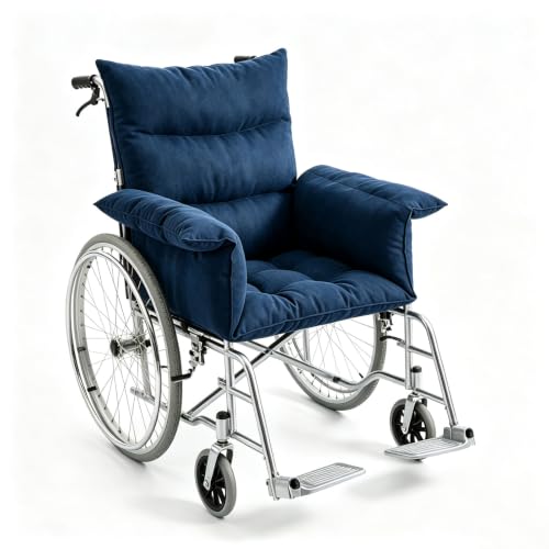 THE WHITE SHOP Wheelchair Cushion Wheelchair Seat Cushion with Strap Recliner Suitable for 18 Inches Armrest and Support for Senior(Navy Blue)