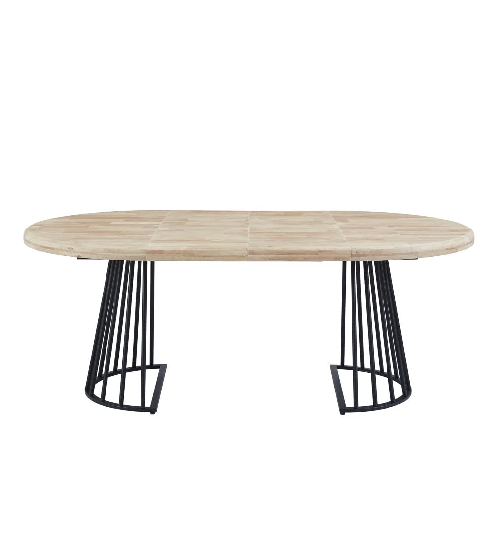 Home Heavenly® Mesa de Comedor Redonda Extensible Jail, Mesa Industrial con Tablero en Acabado Roble Natural y Estructura Metálica, 120 Extensible a hasta 200 cm de 4 a 10 comensales (Negra)