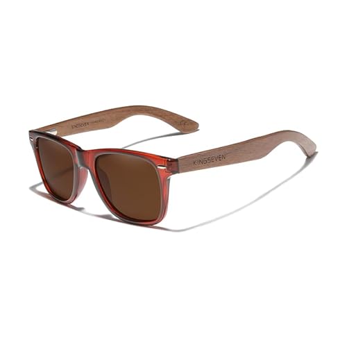 Kingseven Gafas De Sol Polarizadas De Madera De Nogal Negro, Hechas A Mano, Protección Uv400, Caja De Cuero Retro, Marrón, 53 Kingseven Gafas De Sol Polarizadas De Madera De Nogal Negro, Hechas A Mano, Protección Uv400, Caja De Cuero Retro, Marrón, 53