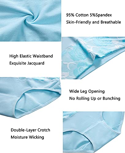 Havvis Women's Briefs Underwear Cotton High Waist Tummy Control Panties Rose Jacquard Ladies Panty Multipack (Brief 01-8 Pack - Assorted Colors, X-Large) #TOP4