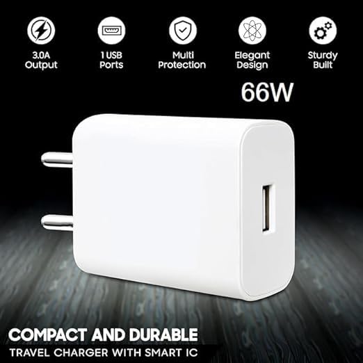 Image of Vivo Original 66W Flash Charger with USB to Type C Cable Compatible with V70FE, V70, V60e, V50, V40e, Y05, Y400 Pro, Y31 Pro, Y51, Y11, Y21, X200, X300 Pro, T5X, T4 Pro, T3, Y29, Y300, V29, V29e