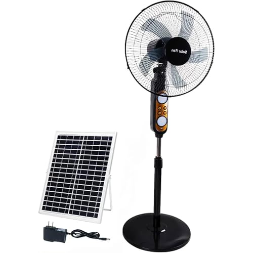 cendbirut Ventilador de pie Solar Recargable de 16'' con Panel Solar, Dos métodos de Carga, 3 velocidades, Ventilador de Pedestal oscilante para Uso Comercial, residencial y de Garaje