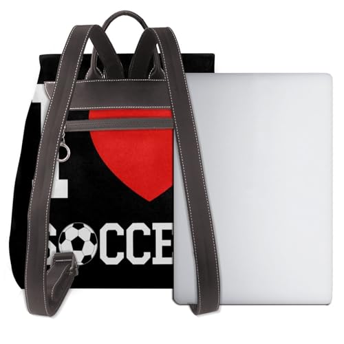 I Love Soccer Football Microfiber PU Leather Backpack Lightweight Daypack Bag for Travel Business Commute Gym3