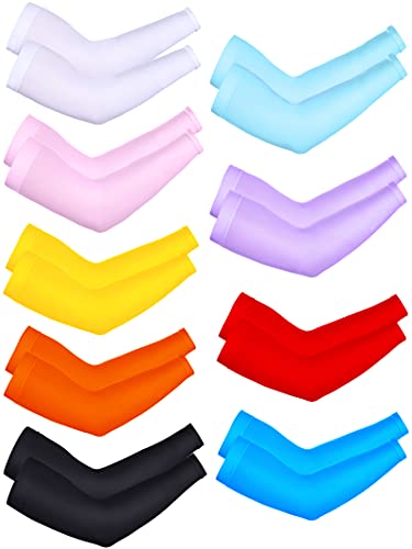 9 Pairs Bememo Unisex UV Protection Sleeves Long Arm Sleeves Cooling Sleeves Arm Cover Sleeves for Outdoor (Mixed Colors)