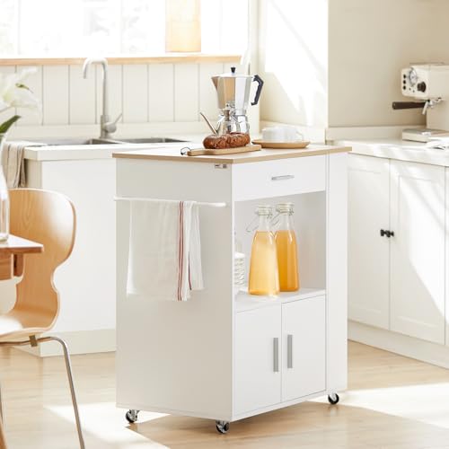 SoBuy Kitchen Island on Wheels with Storage Trolley Drawer Shelves and Cupboard - Butcher Block Style Kitchen Cart - White Wood Effect, 82x46x88cm, FKW113-WN - Image 7