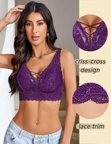 Image of Avidlove Lace Bralette for Women Sexy Unpadded and Unlined Wireless Bra V Neck Criss Cross Everyday Lingerie Bralettes