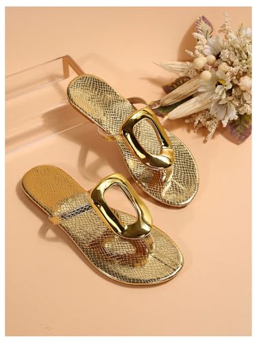 GORGLITTER Women's Metallic Flip Flops Flat Sandals Thong Open Toe Beach Summer Dressy 2025 Slip on Slide Shoes2