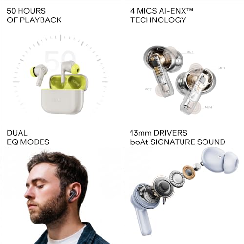 Image of boAt Airdopes 141, Up to 50 Hours Playtime, Quad Mics ENx Tech, Dual EQ Modes, 13mm Drivers, Beast Mode, ASAP Charge, IWP Technology, BT v5.3, IPX4 Resistant TWS Earbuds (Matte Charcoal)