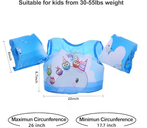 Toddler Pool Floaties for Kids 20-70 lbs, Adjustable Swim Vest with Shark Design, Arm Floaties for Swimming Safety(Dolphin)