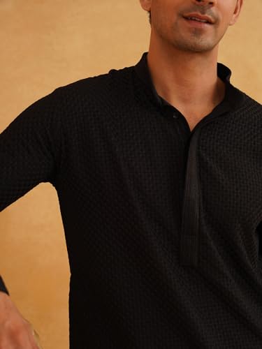 Image of SOJANYA (Since 1958 Men's Cotton Embroidered Thread Work Kurta With white churidar Pyjama