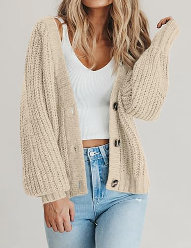 Image of Zeagoo Women's 2026 Fall Chunky Knit Cardigans Open Front Long Sleeve V Neck Button Loose Cardigan Sweaters
